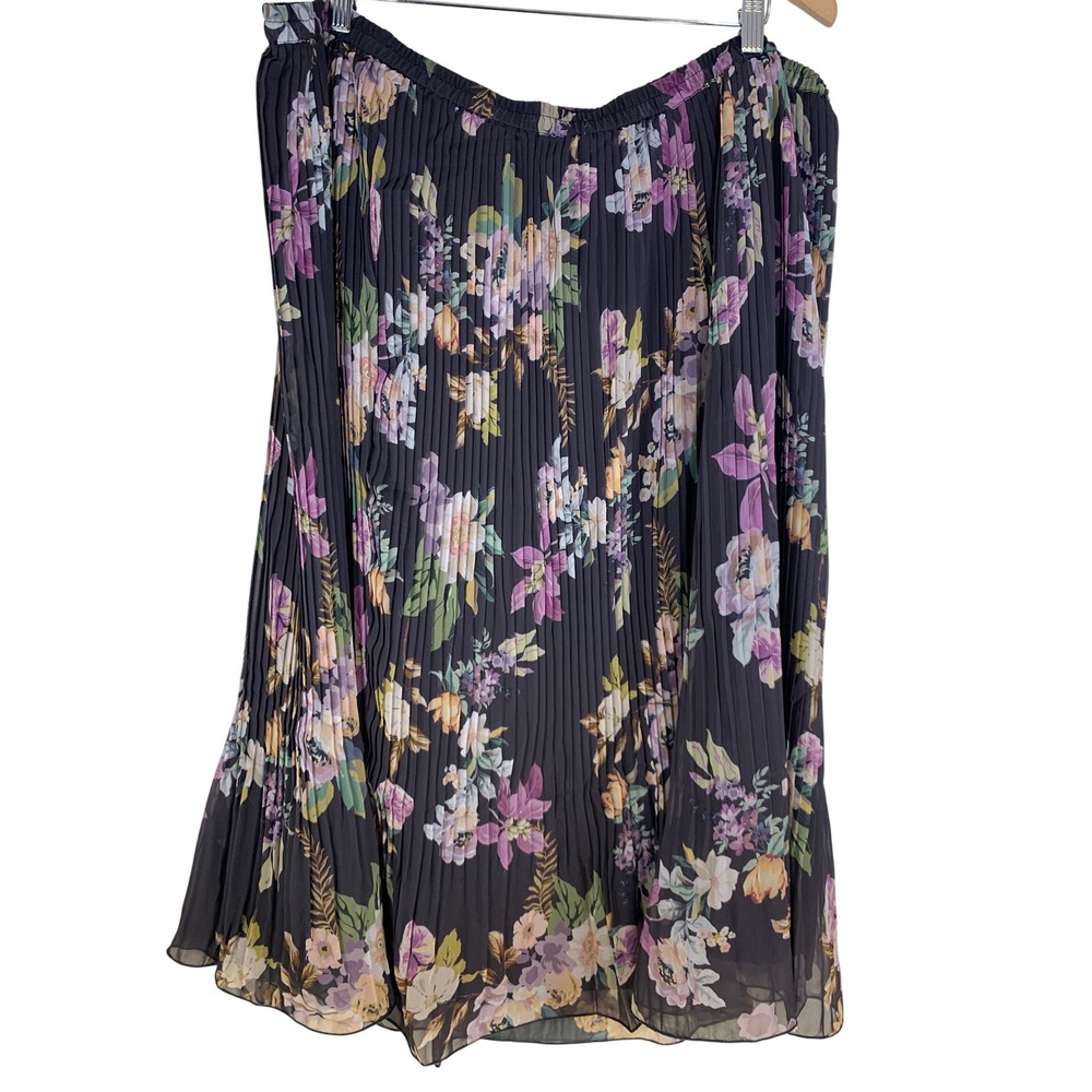 CJ Banks Floral Pleated Midi Skirt 3X Cottagecore Boho Romantic Womens dark‎